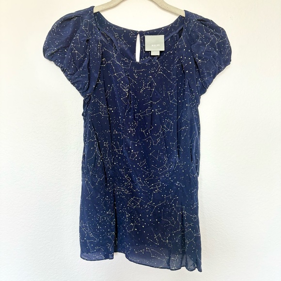 Maeve Tops - Maeve Navy Constellation Print Blouse Trace the Stars 100% Silk Celestial Blouse